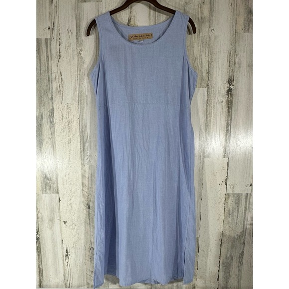 Dakini Dresses & Skirts - Dakini Sleeveless Shift Dress Small Light Blue Lyocell Linen Blend USA Tie Back